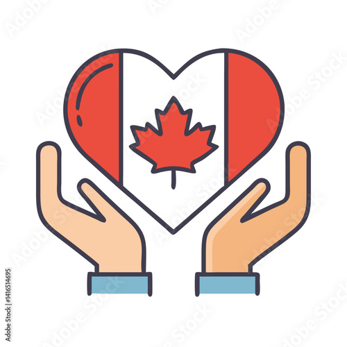 Hands holding heart with Canadian flag inside