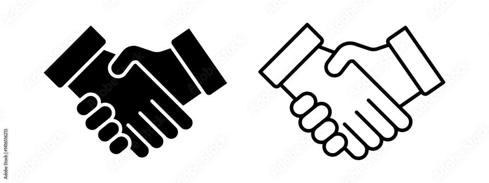 Vector isolated Shaking Hand icon set in black outline and fill Vector isolated Shaking Hand icon set in black outline and fill