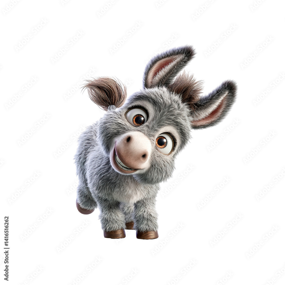 Fototapeta premium Adorable 3D Rendered Donkey Peeking Playfully