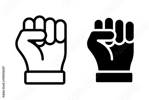 Vector isolated Fist Hand icon set in black outline and fill