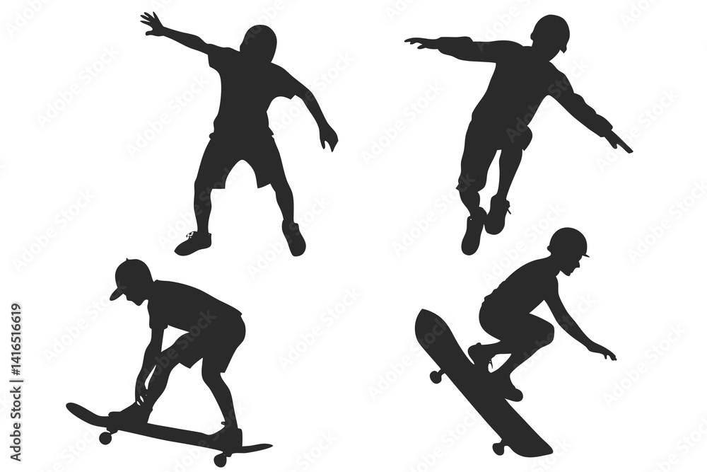 Obraz premium set of Skateboarding vector silhouette illustration isolated on white background