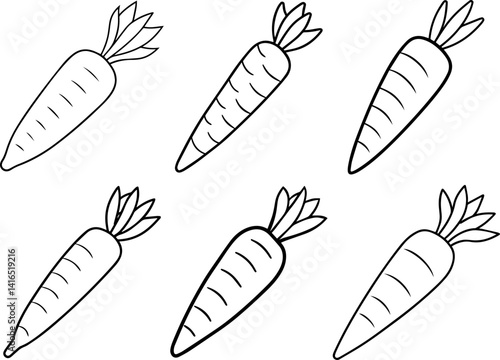 Set of carrot outline coloring book page vector illustration line art