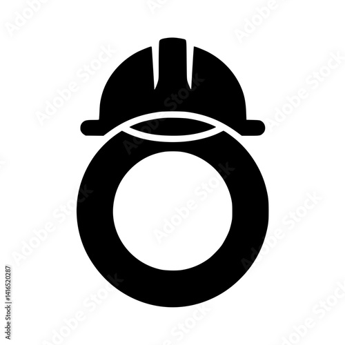 Letter O with Construction Helmet Illustration, Bold black letter O designed with a construction hard hat, representing safety, labor, and industrial work through creative typography.

