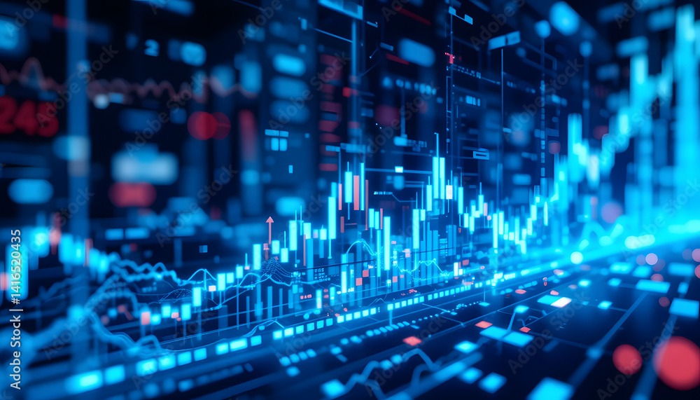 Fototapeta premium Futuristic Financial Data Dashboard with Glowing Charts and Graphs