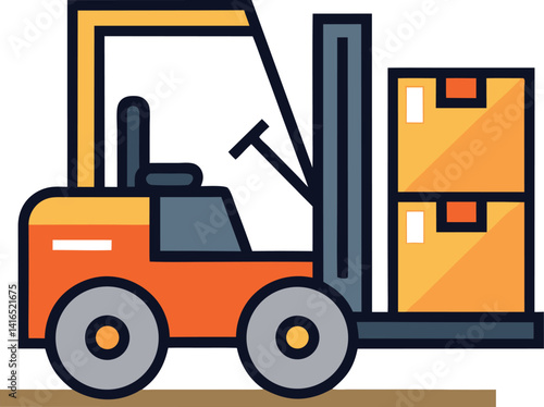 Forklift truck with boxes flat color icon. Isolated vector illustration on white background.