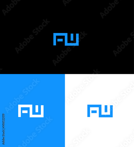 FW Logo Design Blue, White, Black Backgrounds, Monogram