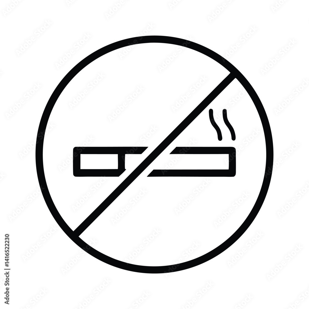 No Smoking Sign Symbol with Cigarette Outline Icon on Transparent Background No Smoking Sign Symbol with Cigarette Outline Icon on Transparent Background