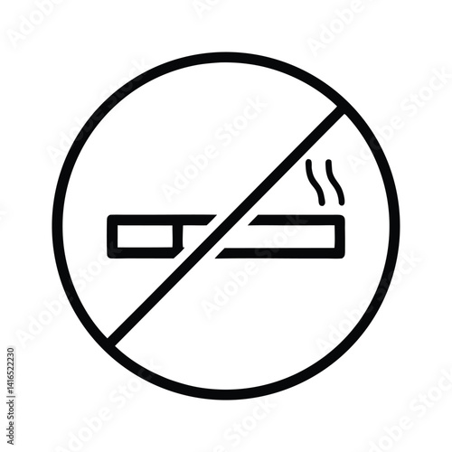 No Smoking Sign Symbol with Cigarette Outline Icon on Transparent Background