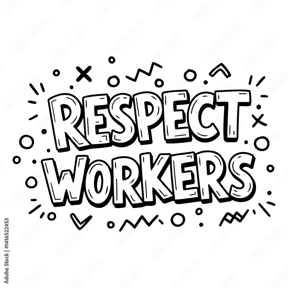 Fototapeta premium Bold, stylized graphic promoting respect for workers. Ideal for social media, advertising, or educational materials.