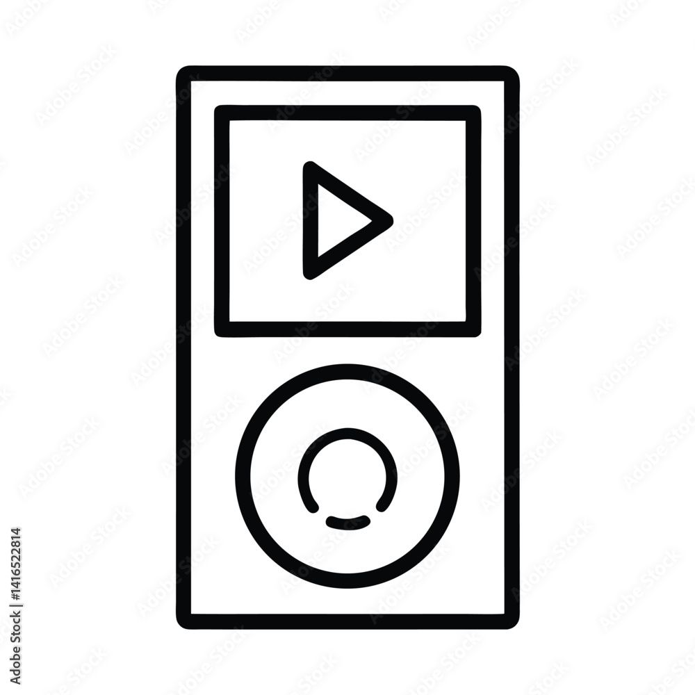 Portable Music Player Icon with Triangle Button on Transparent Background Line Art Portable Music Player Icon with Triangle Button on Transparent Background Line Art