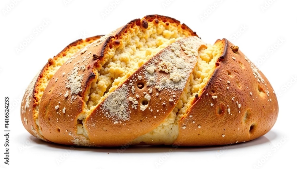 Artisanal bread loaf, rustic style, isolated on white, meal, sourdough, grain Artisanal bread loaf, rustic style, isolated on white, meal, sourdough, grain