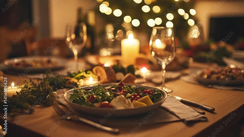 Fototapeta premium Cozy Christmas Eve Dinner: A Festive Table Setting