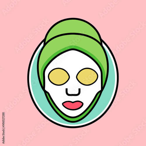 Icon of a person with awareness vector illustration, Self love theme facial mask and head towel treatment