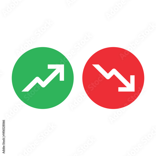 Two round icons with arrows up, down. Vector images isolated on white background.