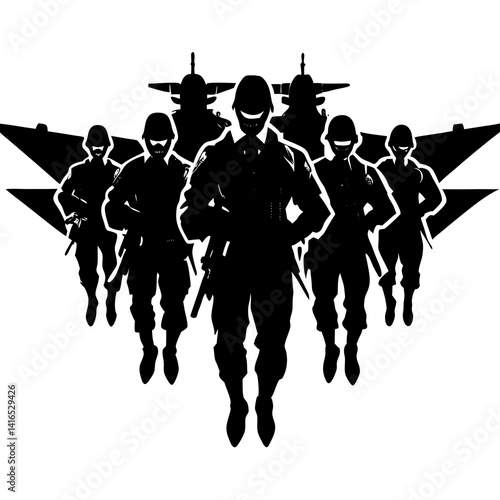 set of Soldier warrior vector silhouette illustration isolated on white background