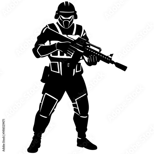 Soldier warrior vector silhouette illustration isolated on white background