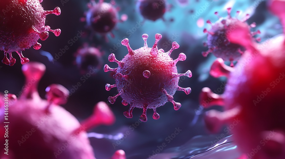 Microscopic View of Coronavirus: A 3D Render of Virus Particles