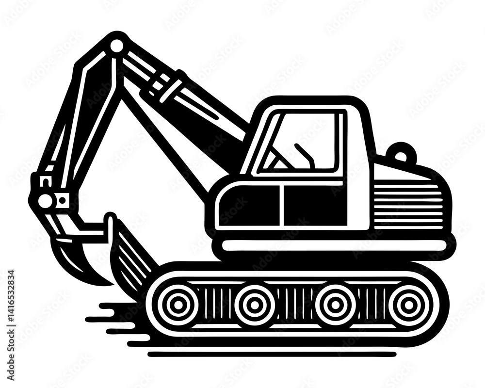 Naklejka premium Construction excavator vector silhouette illustration isolated on white background