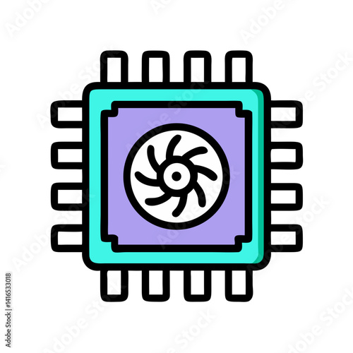 CPU Chip with Cooling Fan Icon Representing Efficient Heat Management and Processing Power