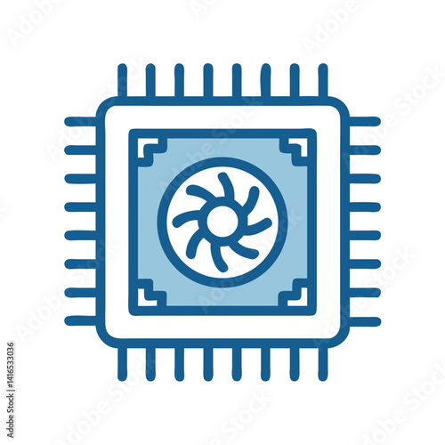 CPU Chip with Cooling Fan Icon Representing Efficient Heat Management and Processing Power