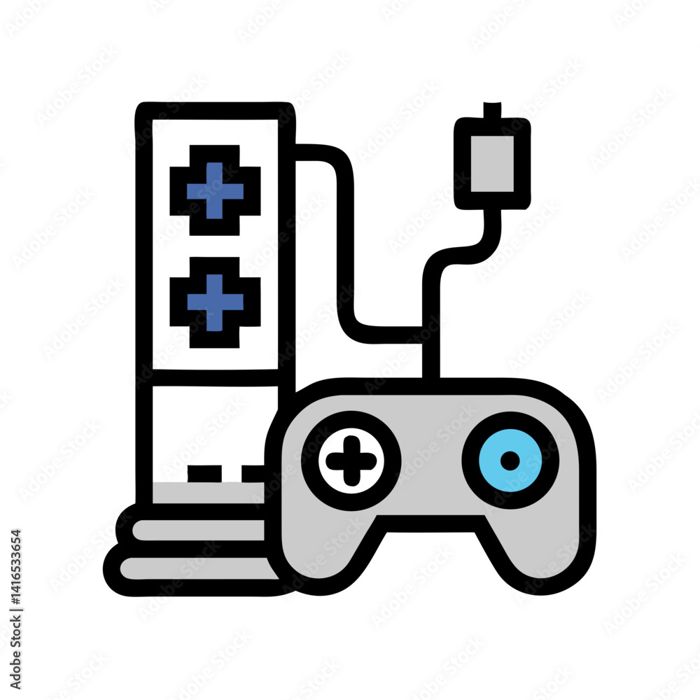 Gaming Tower with Cable Icon Representing System Connectivity and Hardware Setup Gaming Tower with Cable Icon Representing System Connectivity and Hardware Setup