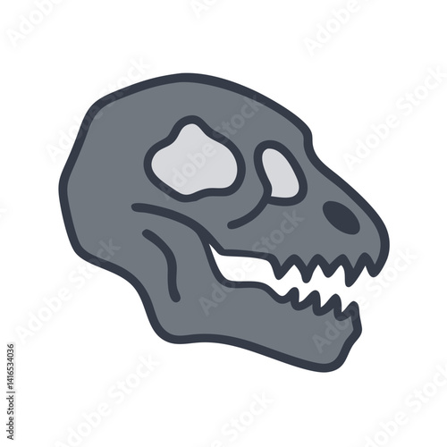 Human Skull Fossil Icon Representing Archaeological Discovery and Anthropology