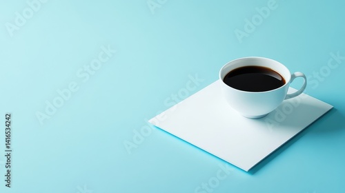 A smooth and empty creative workspace with a cup of coffee and a notepad, ready for brainstorming new ideas, with room for text