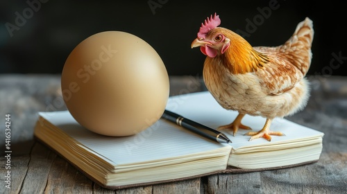 A sleek tablet on a wooden desk with an empty notebook and pen, symbolizing the process of business idea development with room for text