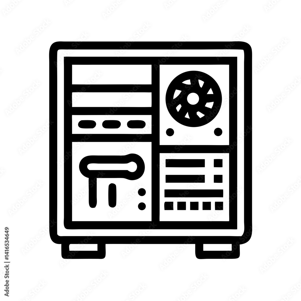 PC Fan with Sound Output Icon Representing Cooling and Noise Emission PC Fan with Sound Output Icon Representing Cooling and Noise Emission