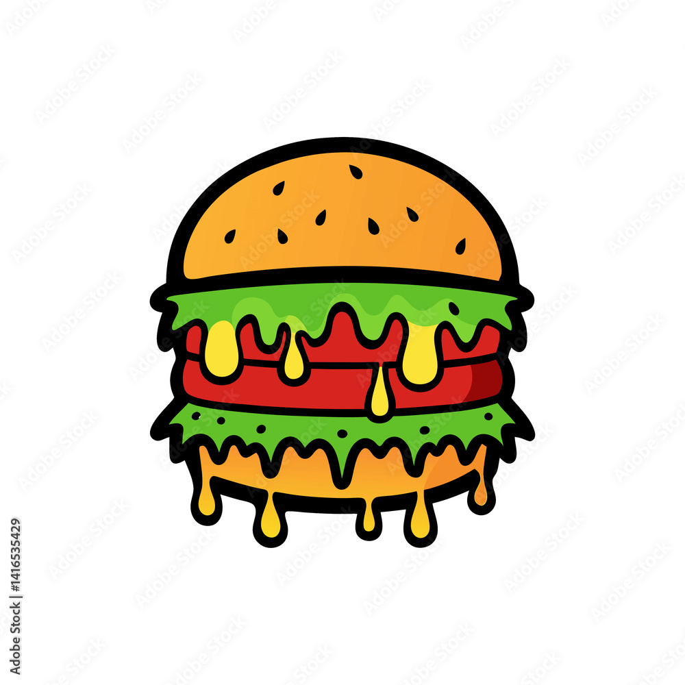 Street Art Style Burger with Dripping Sauces on Transparent Background Street Art Style Burger with Dripping Sauces on Transparent Background