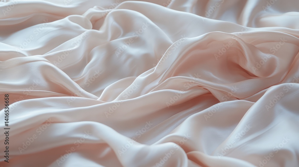 Obraz premium Close-up of gold satin fabric with rich folds and a gentle shimmer, creating an opulent and soft background for premium designs. Wide copy space, no text, no people.