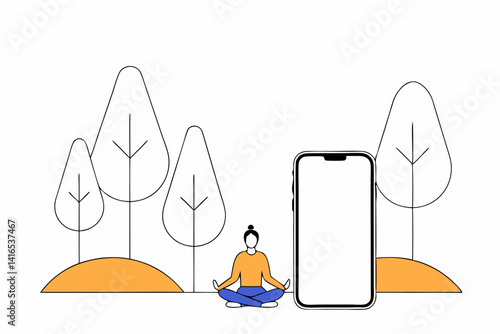 Digital Detox Meditation in Nature, Peaceful Tech-Free Outdoor Meditation, Mindfulness Break with Phone Turned Off, person meditating in nature with phone turned off