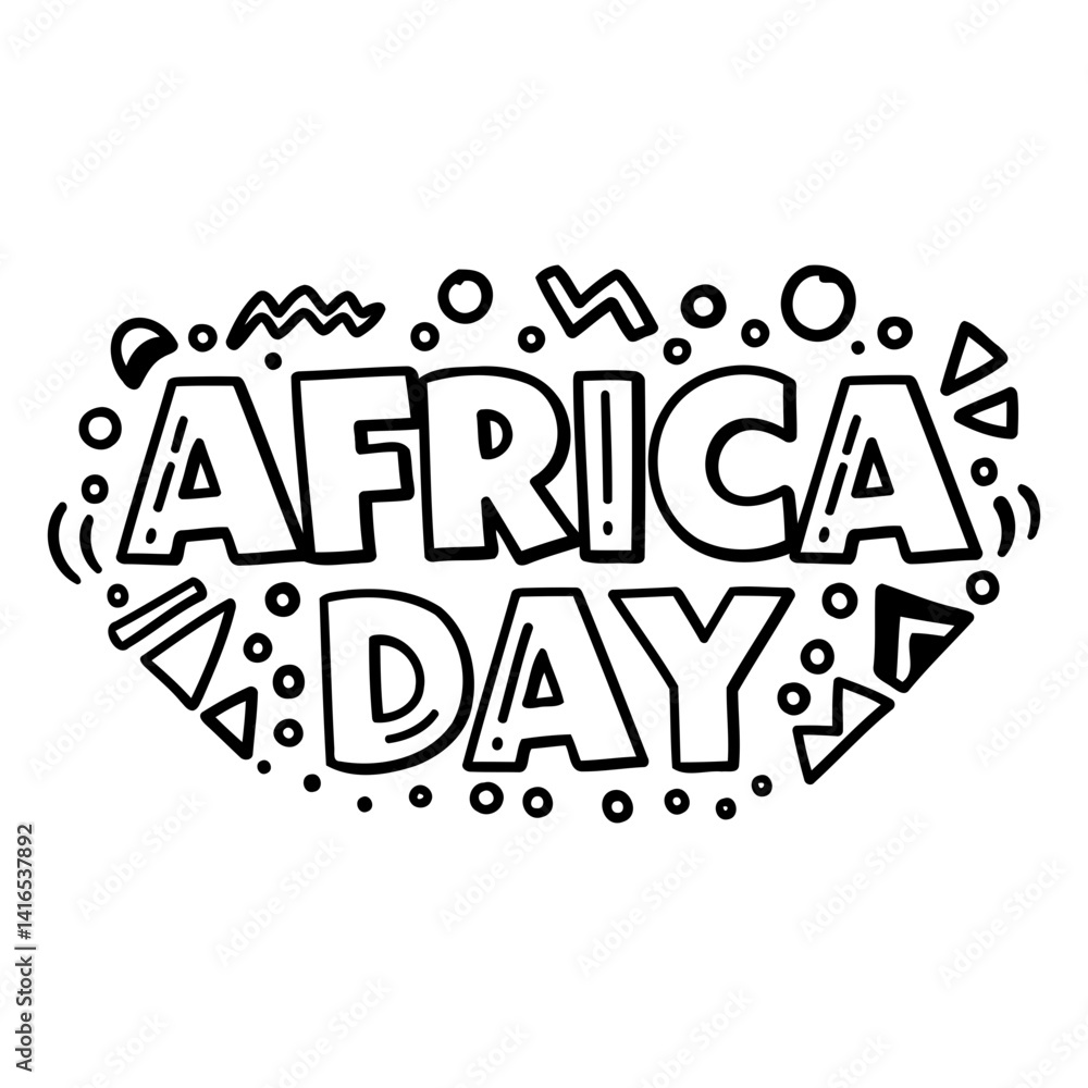 Fototapeta premium Bold, stylized typography of AFRICA DAY within a heart shape filled with various African-inspired geometric patterns. Suitable for social media, posters, or educational materials.