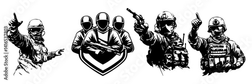 Sniper Soldier Vector Set – Tactical Shooting Pose Silhouettes

