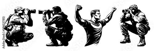 Sniper Soldier Vector Set – Tactical Shooting Pose Silhouettes

