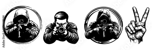 Sniper Soldier Vector Set – Tactical Shooting Pose Silhouettes

