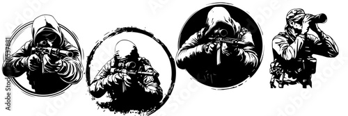 Sniper Soldier Vector Set – Tactical Shooting Pose Silhouettes

