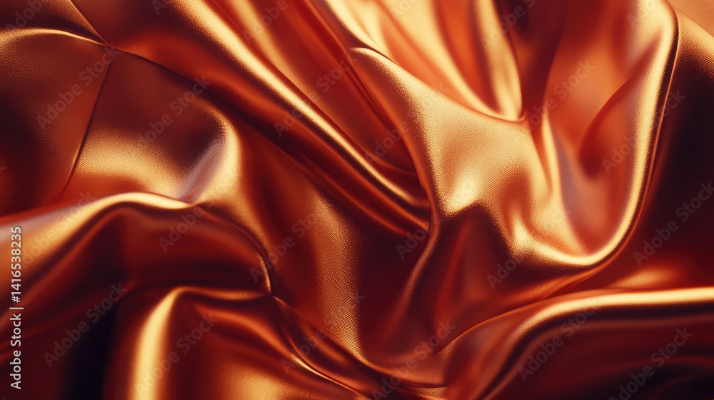 Obraz premium Elegant gold satin fabric draped in soft folds, creating highlights and shadows under warm light. Smooth luxurious texture with space.