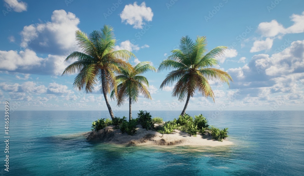 Serene Tropical Island with Lush Palm Trees, Crystal Clear Water and Blue Sky, Ideal for Relaxation, Travel Inspiration, or Nature Beauty Projects Serene Tropical Island with Lush Palm Trees, Crystal Clear Water and Blue Sky, Ideal for Relaxation, Travel Inspiration, or Nature Beauty Projects