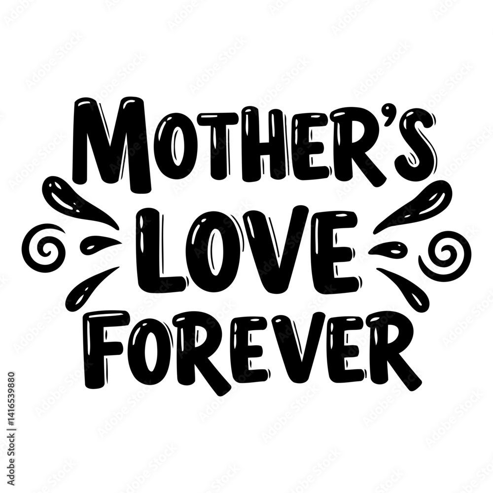 Naklejka premium Black and white Mother's Day graphic design featuring stylized text for use in marketing materials, posters, or social media posts. Ideal for Mother's Day.