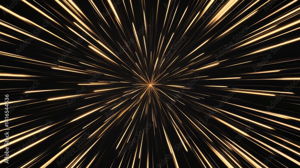 Radiant golden rays emerging from center on a black gradient background. Dramatic light burst with ample space. Radiant golden rays emerging from center on a black gradient background. Dramatic light burst with ample space.