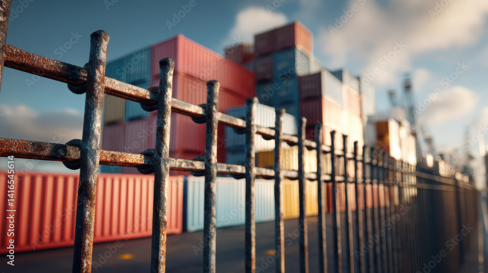 Obraz premium United States Trade Tariffs and China Trade Tariffs Industrial shipping containers stacked port highlight trade tariffs United