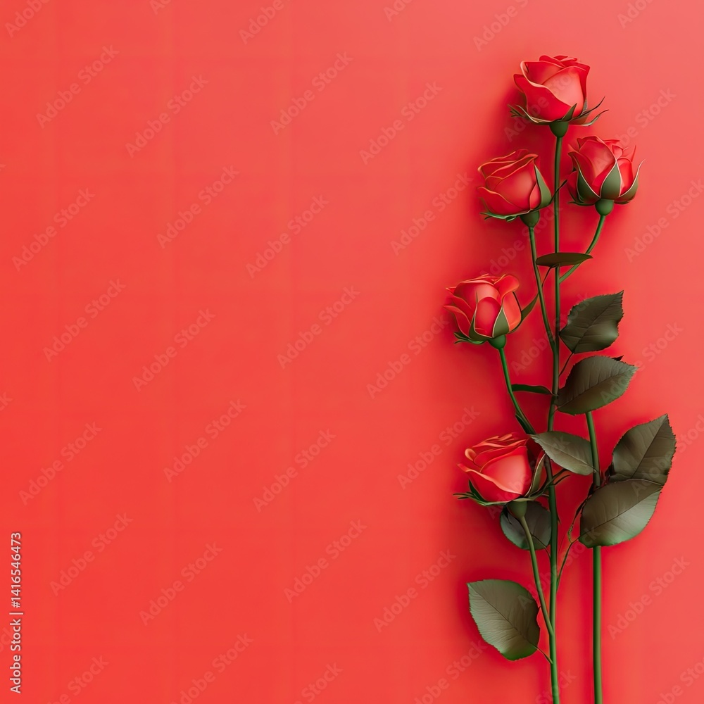 Red roses on a vibrant red background Red roses on a vibrant red background