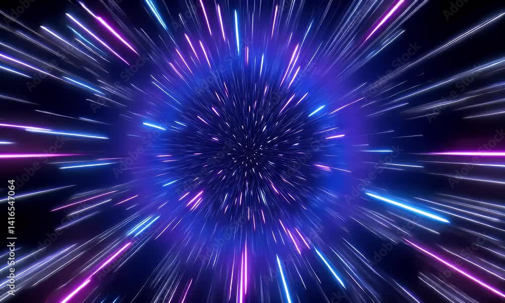 Hyperspeed neon tunnel effect with blue and pink light streaks rushing toward center, creating a dynamic sci-fi warp visual. Hyperspeed neon tunnel effect with blue and pink light streaks rushing toward center, creating a dynamic sci-fi warp visual.