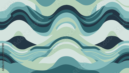 Abstract teal and navy undulating shapes creating a serene, flowing composition