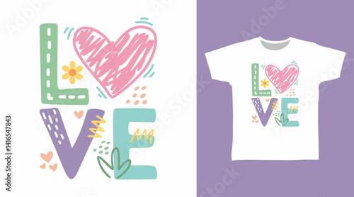 Love typography hand drawn vector, ready for print on t shirt and other uses.