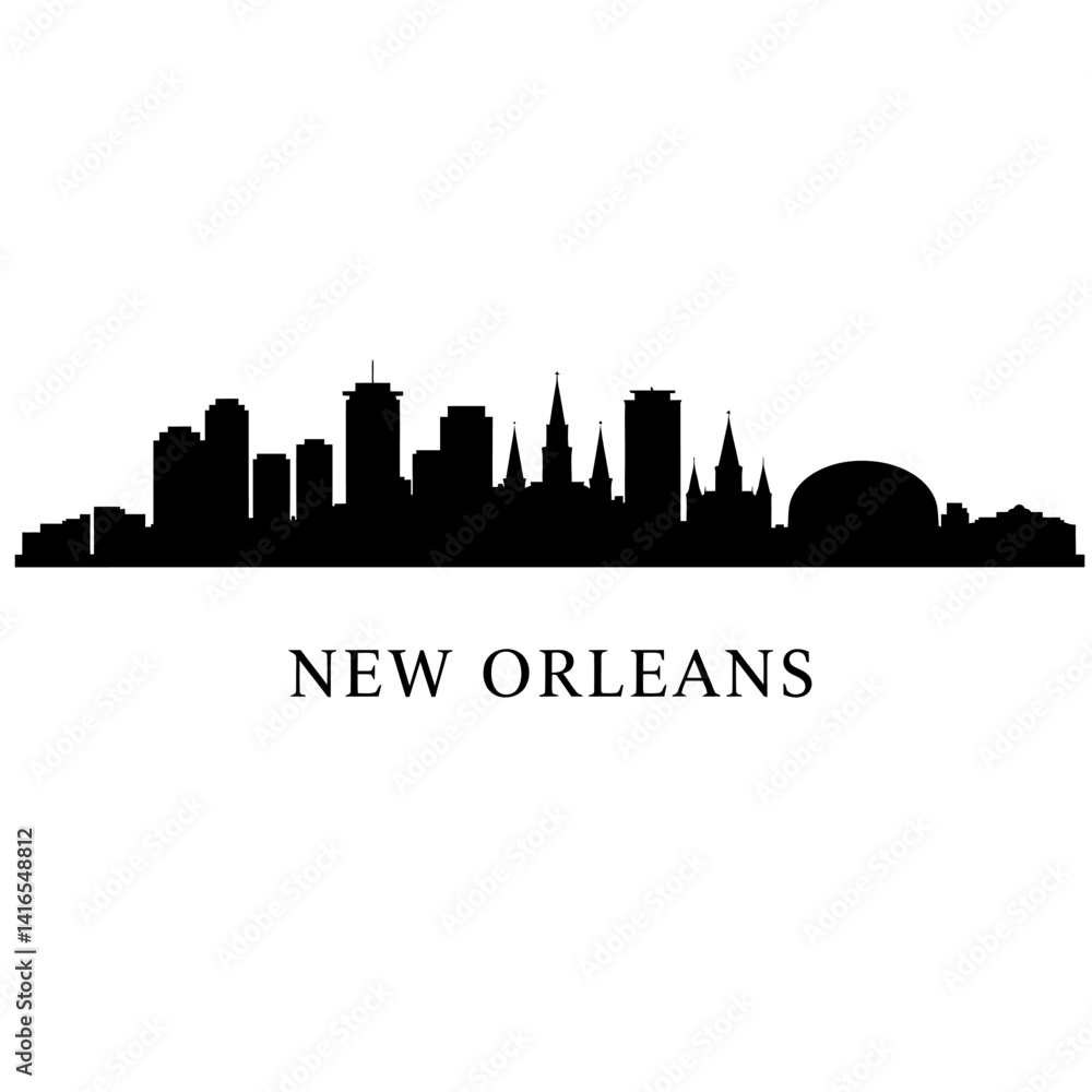 Naklejka premium New Orleans Skyline Silhouette with Louisiana City.