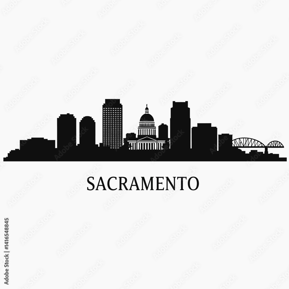 Sacramento Skyline Silhouette. Sacramento Skyline Silhouette.