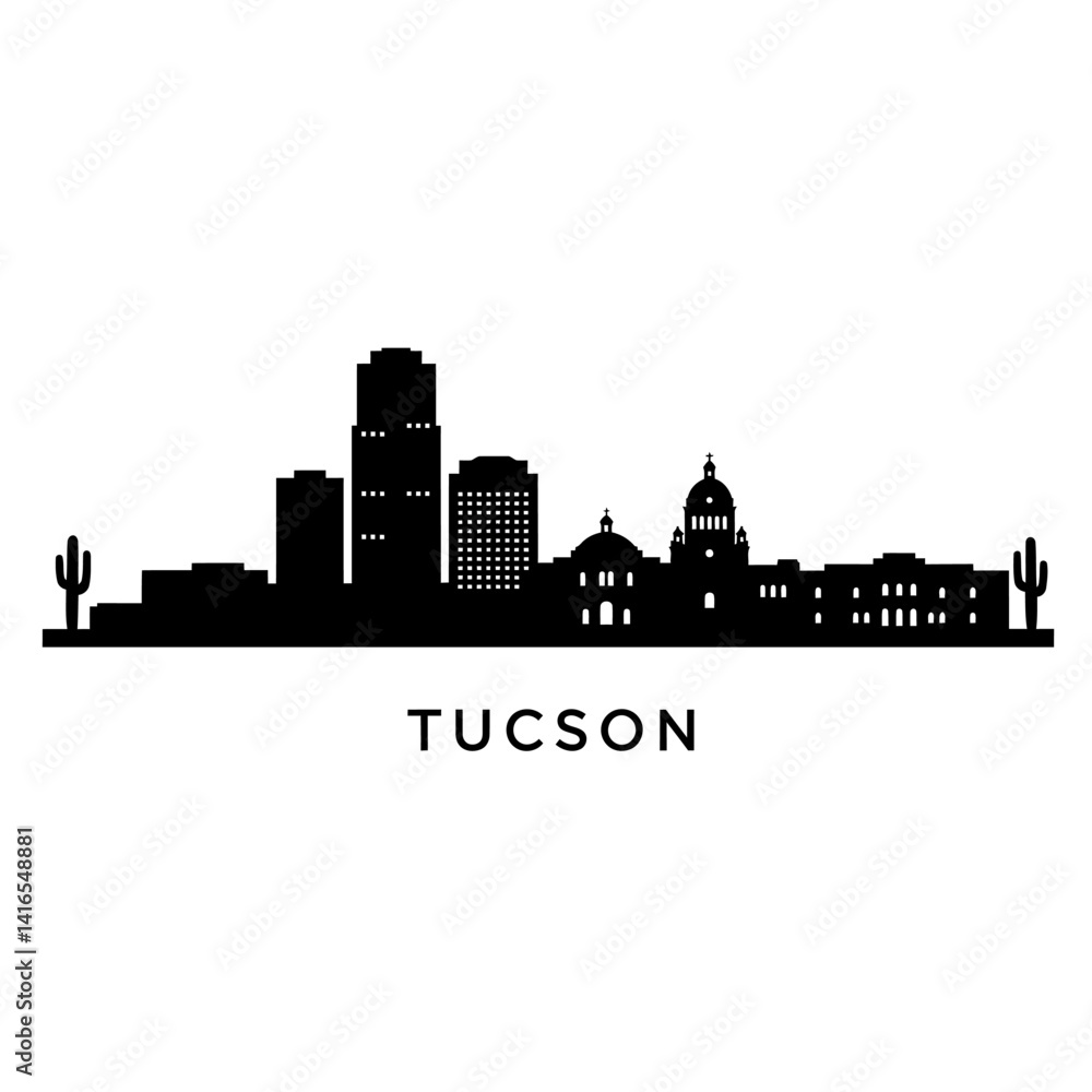 Fototapeta premium Tucson Arizona Skyline Silhouette with USA, and Cityscape.
