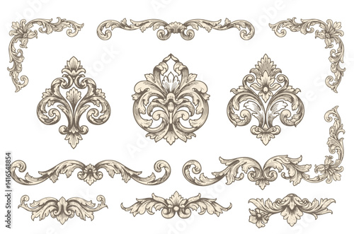 Vintage Baroque Victorian frame border flower pattern vector floral engraved scroll ornament leaf retro decorative design. filigree calligraphic heraldic shield swirl